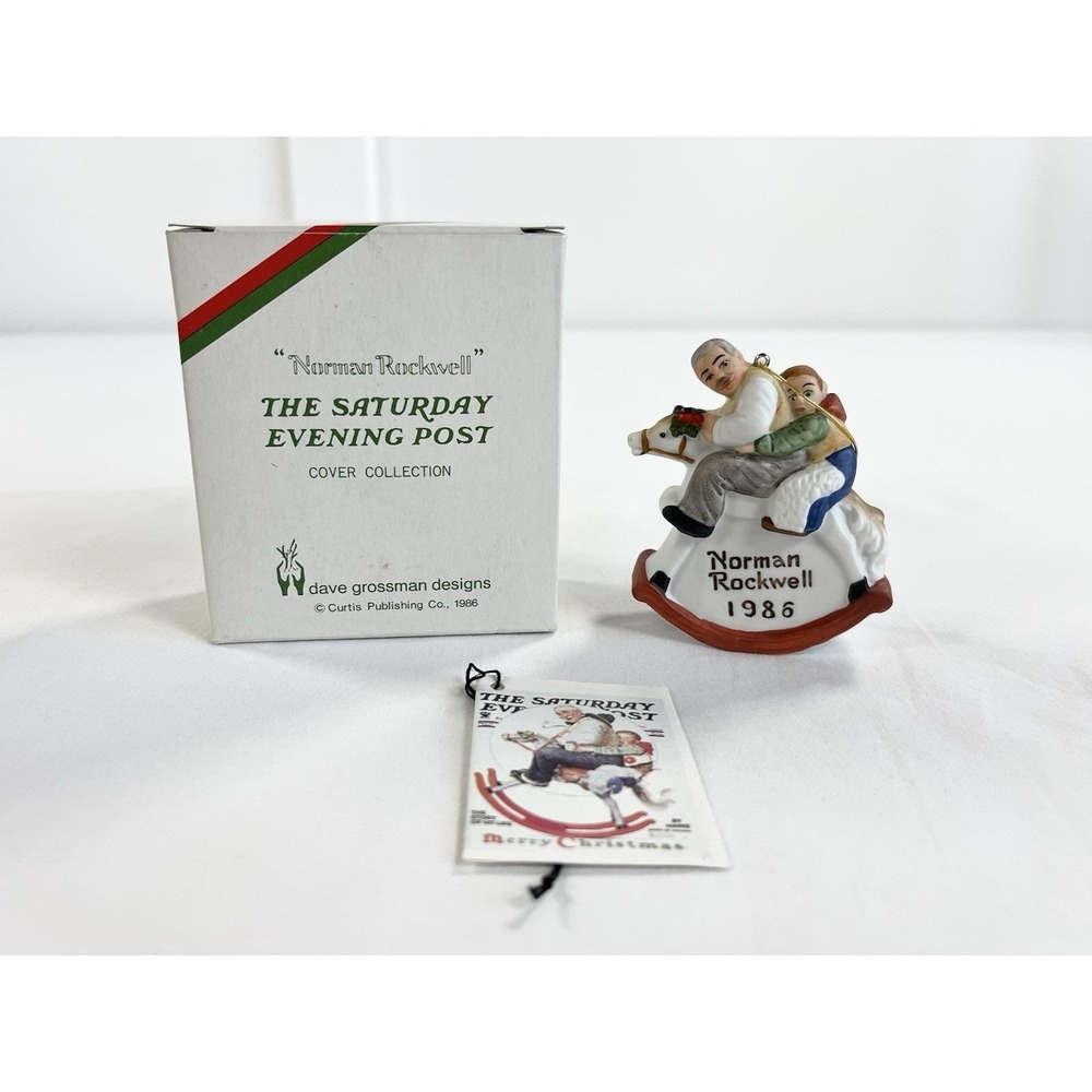 Vintage 1986 Norman Rockwell Grandpa Rocking Horse Christmas Ornament New In Box